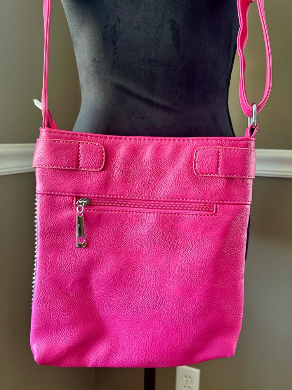 Rhinestone Studded Hot Pink Crossbody Bag - Fashionable Women's Bag - Picture 5 of 6